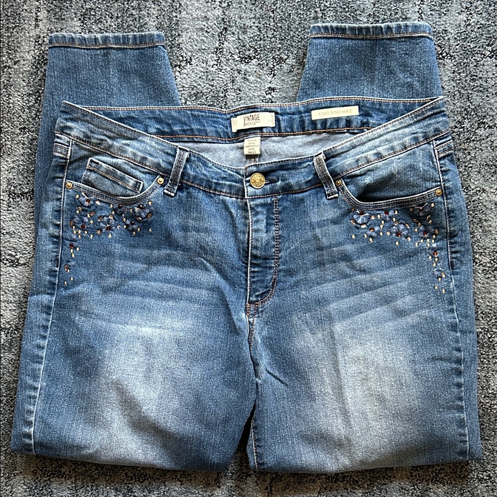 Vintage America Blue sparkly Embellished slouchy Straight Leg Jeans